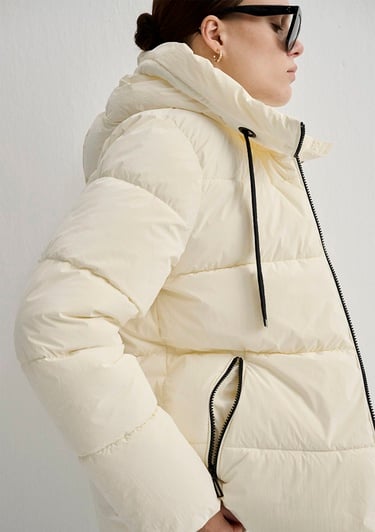  Mavi Kapüşonlu Ekru Şişme Mont 1110043-83043