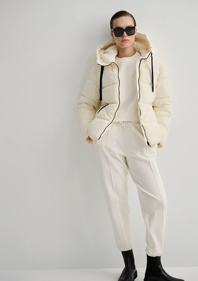  Mavi Kapüşonlu Ekru Şişme Mont 1110043-83043