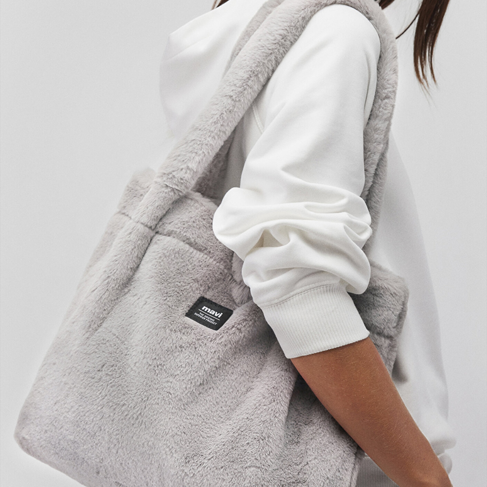 Mavi Gri Peluş Omuz Çantası 197617-85550