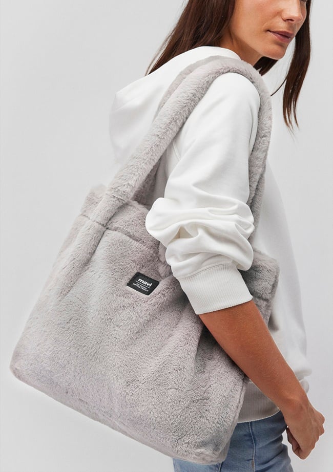  Mavi Gri Peluş Omuz Çantası 197617-85550