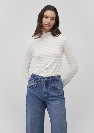  Mavi Dokulu Beyaz Tişört Slim Fit / Dar Kesim 1612026-70057