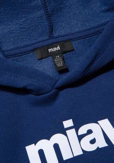  Mavi Miav Baskılı Kapüşonlu Lacivert Çocuk Sweatshirt 6S10028-70722