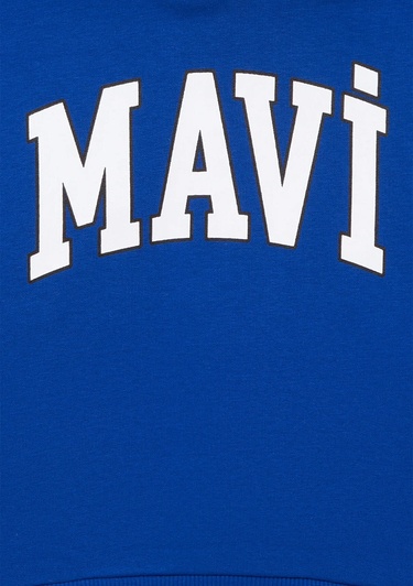  Mavi Mavi Logo Baskılı Mavi Kapüşonlu Sweatshirt 6610110-70896
