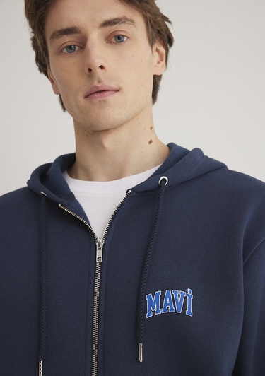  Mavi Mavi Logo Baskılı Fermuarlı Lacivert Sweatshirt 0611715-70490