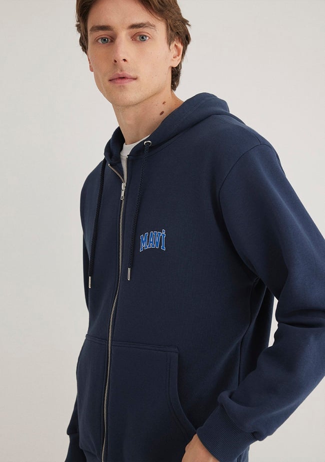  Mavi Mavi Logo Baskılı Fermuarlı Lacivert Sweatshirt 0611715-70490