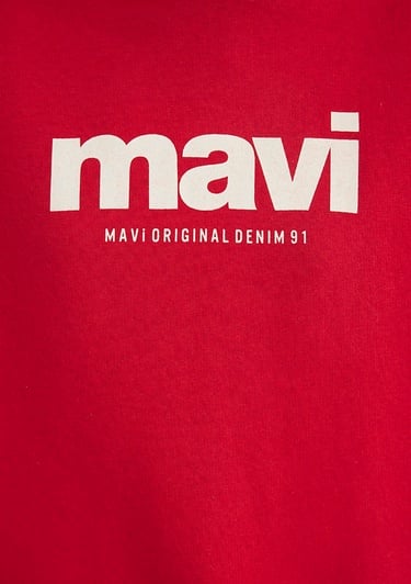  Mavi Mavi Logo Baskılı Kapüşonlu Kırmızı Sweatshirt 168334-35476