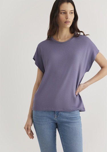  Mavi Düşük Omuz Mor Basic Tişört Regular Fit / Normal Kesim 1611649-70608
