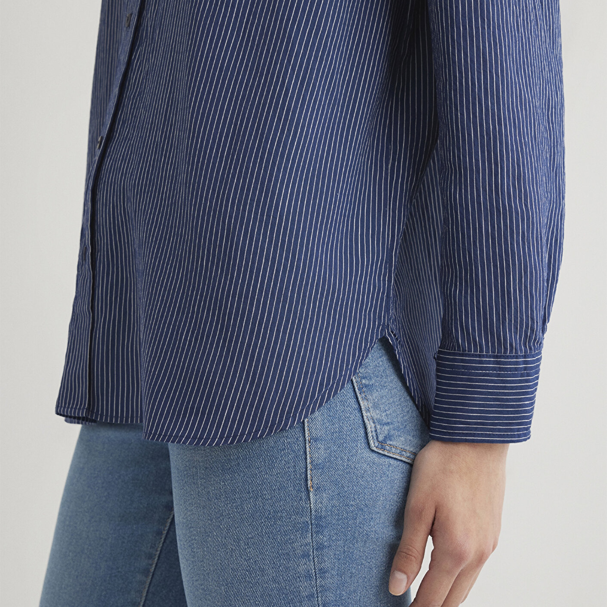 Mavi Çizgili Lacivert Gömlek Loose Fit / Bol Rahat Kesim 1210683-80736