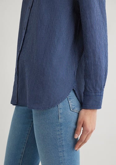  Mavi Çizgili Lacivert Gömlek Loose Fit / Bol Rahat Kesim 1210683-80736