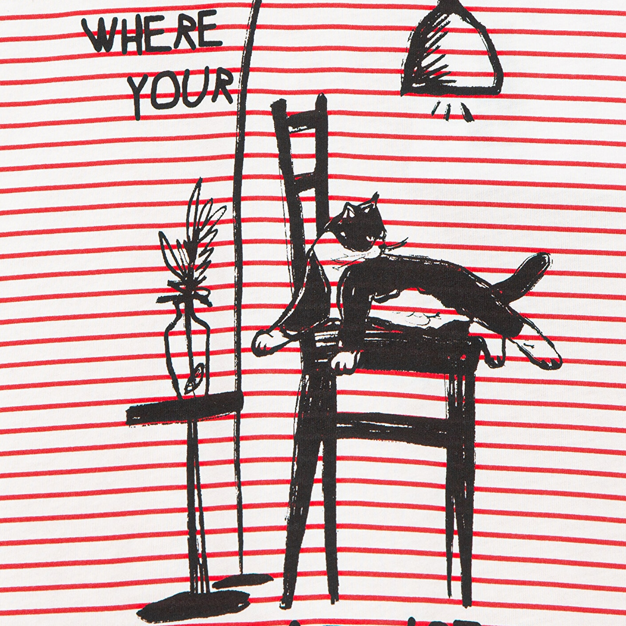 Mavi Kedi Baskılı Kırmızı Çizgili Crop Tişört Crop / Kısa Kesim 7610185-85930