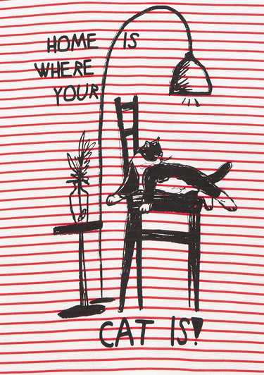  Mavi Kedi Baskılı Kırmızı Çizgili Crop Tişört Crop / Kısa Kesim 7610185-85930