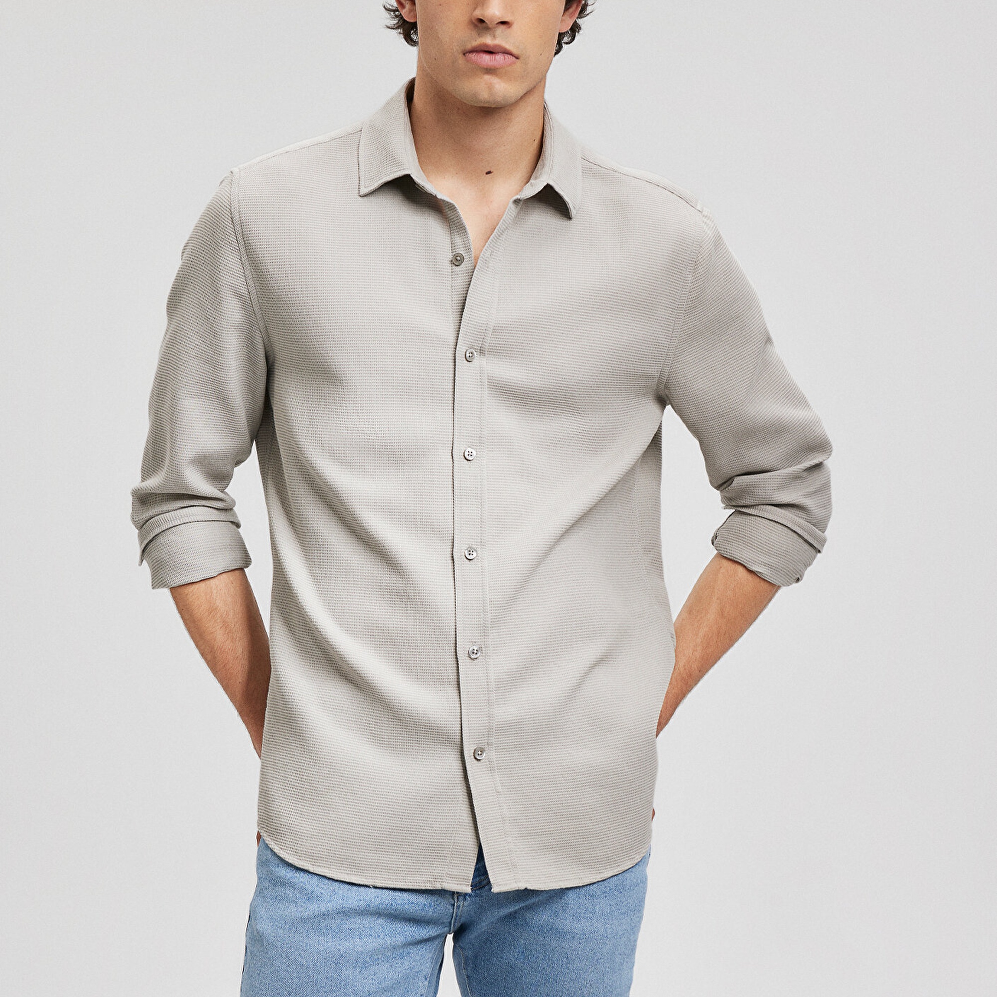 Mavi Bej Gömlek Slim Fit / Dar Kesim 8810217-70112