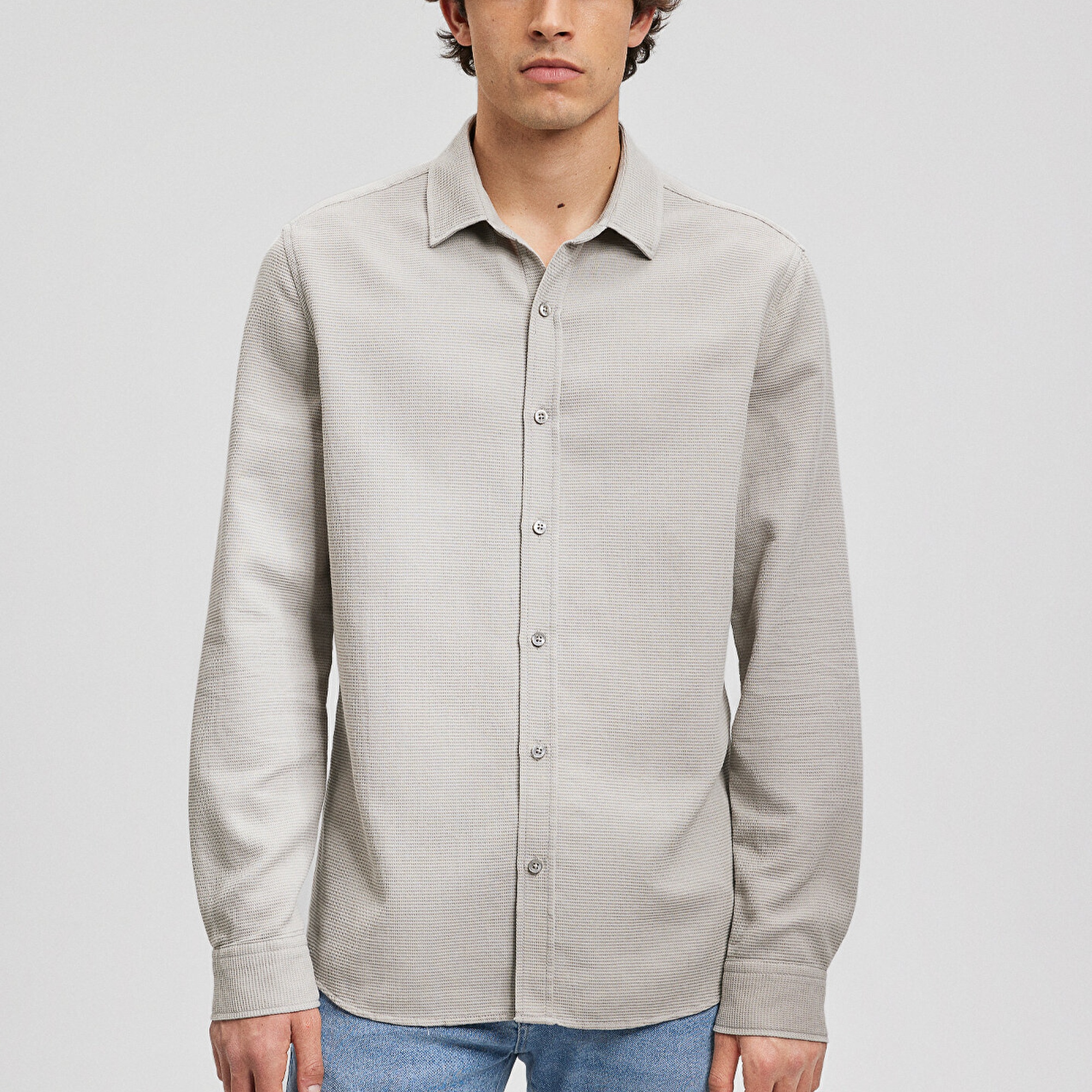 Mavi Bej Gömlek Slim Fit / Dar Kesim 8810217-70112