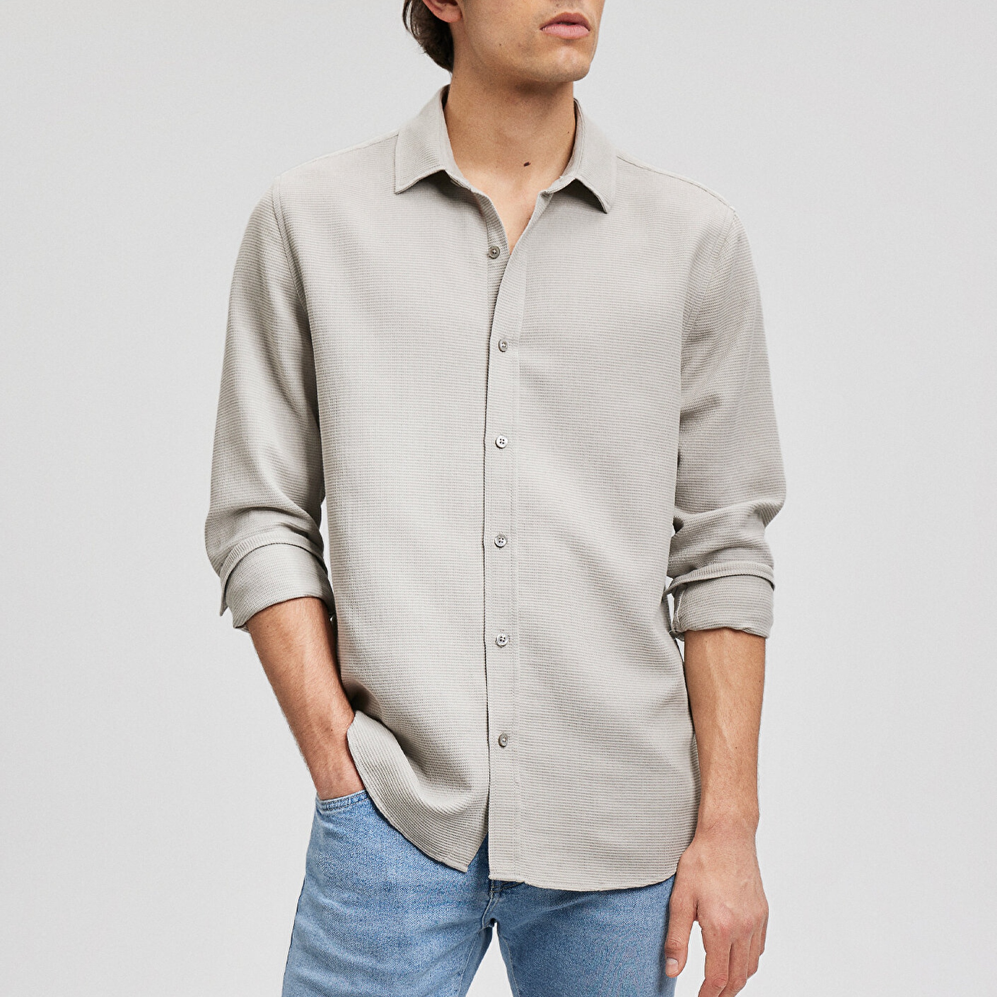 Mavi Bej Gömlek Slim Fit / Dar Kesim 8810217-70112