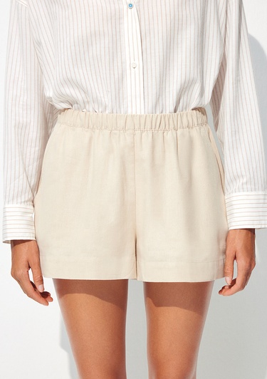  Mavi Keten Karışımlı Bej Şort 1410128-70039