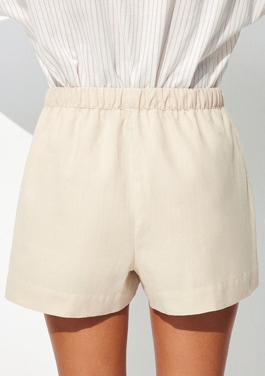  Mavi Keten Karışımlı Bej Şort 1410128-70039