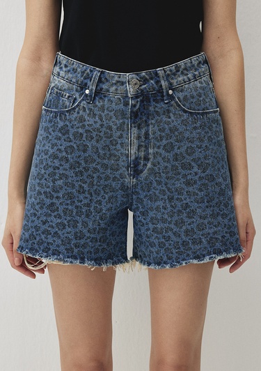  Mavi Millie 90s Indigo Leopar Desenli Jean Şort 1458988290