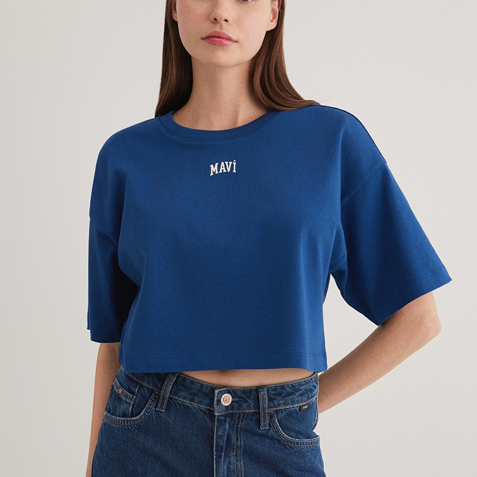 Mavi Mavi Logo Baskılı Lacivert  Crop Tişört Crop / Kısa Kesim 1611585-82625