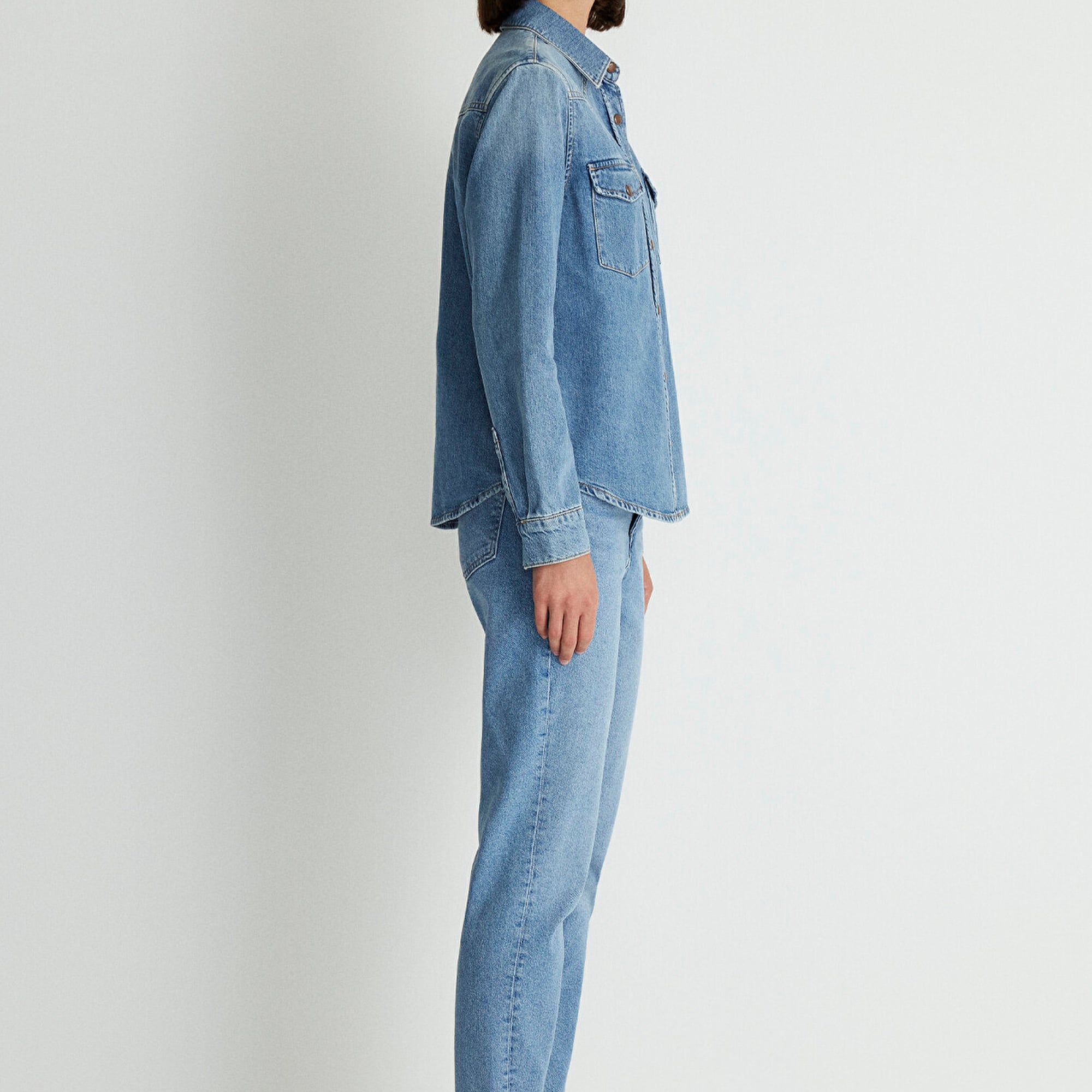 Mavi Angela Classic Denim Puslu Indigo Mavi Jean Gömlek Fitted / Vücuda Oturan Kesim 1210819-87754