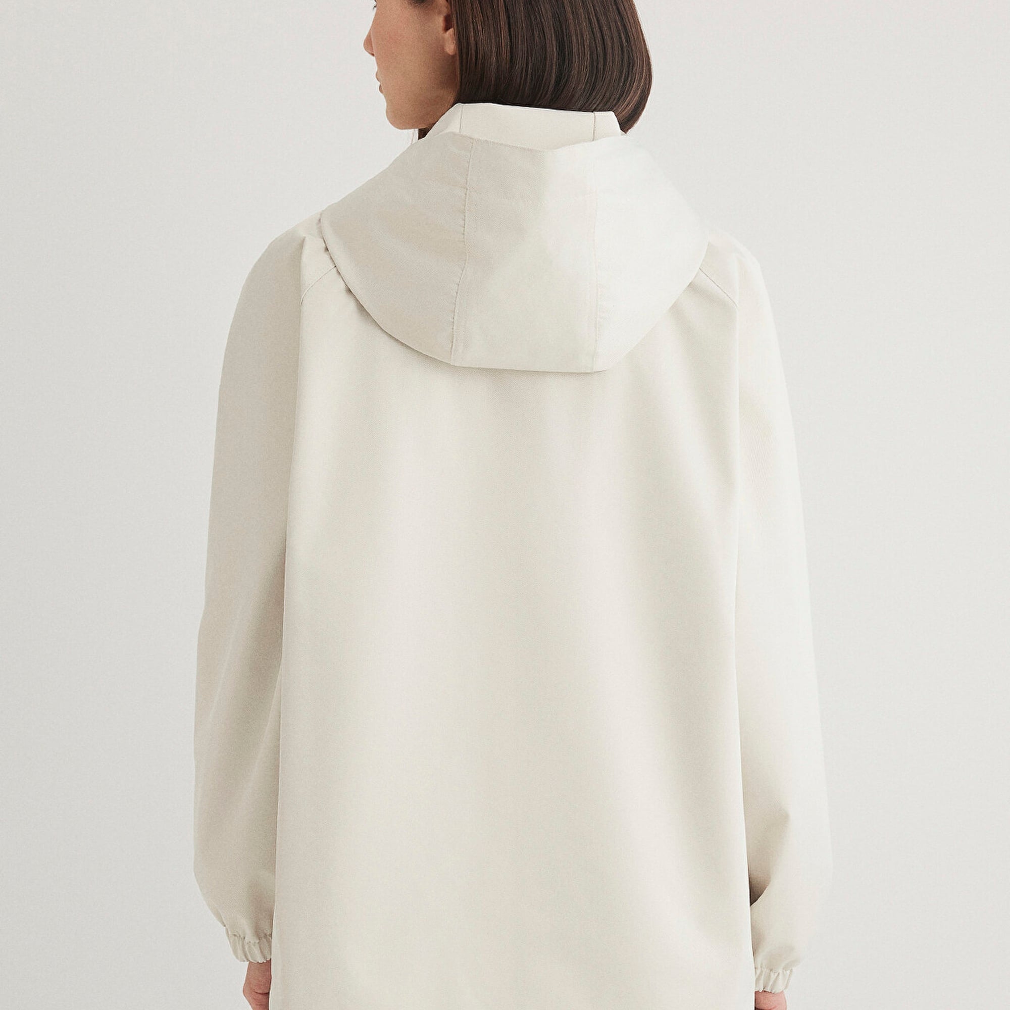 Mavi Kapüşonlu Bej Ceket Loose Fit / Bol Rahat Kesim 1110014-70134