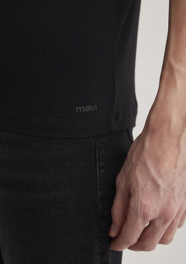  Mavi Stretch V Yaka Siyah Basic Tişört Fitted / Vücuda Oturan Kesim 061748-900