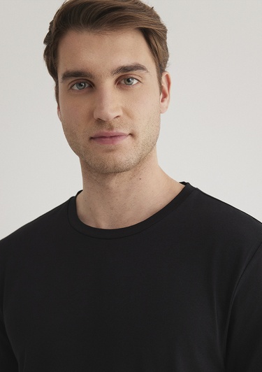  Mavi Stretch Siyah Basic Tişört Fitted / Vücuda Oturan Kesim 061747-900