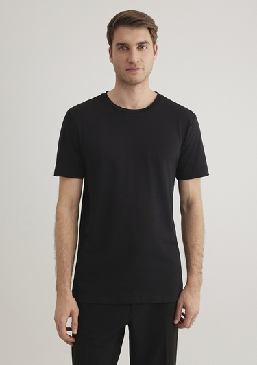  Mavi Stretch Siyah Basic Tişört Fitted / Vücuda Oturan Kesim 061747-900