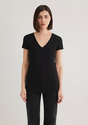  Mavi V Yaka Siyah Basic Stretch Tişört Fitted / Vücuda Oturan Kesim 162769-900