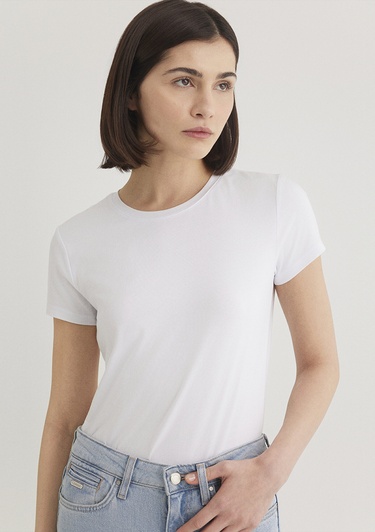  Mavi Stretch Beyaz Basic Tişört Fitted / Vücuda Oturan Kesim 162767-620