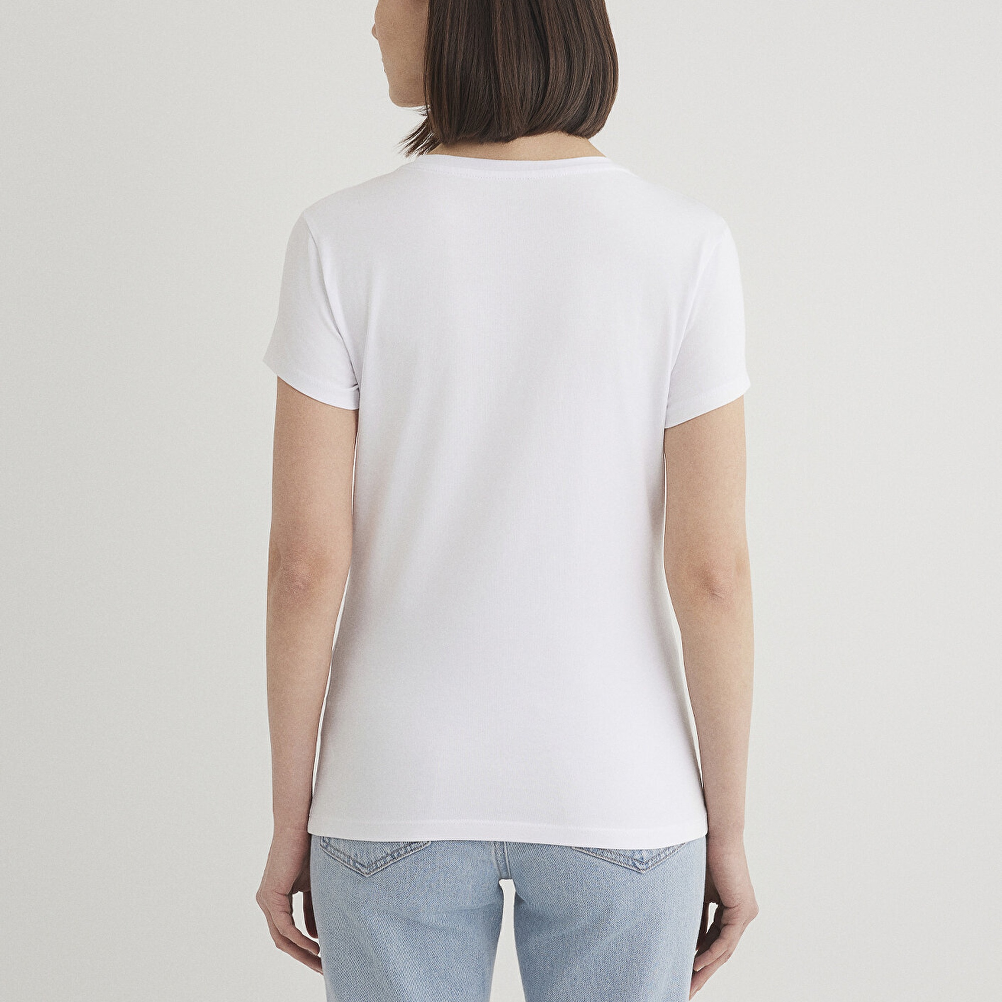 Mavi Stretch Beyaz Basic Tişört Fitted / Vücuda Oturan Kesim 162767-620