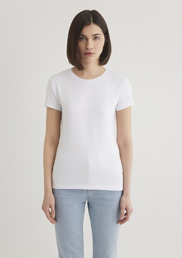  Mavi Stretch Beyaz Basic Tişört Fitted / Vücuda Oturan Kesim 162767-620