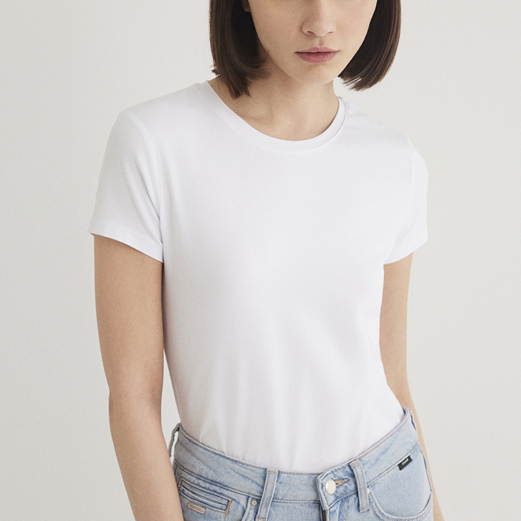 Mavi Stretch Beyaz Basic Tişört Fitted / Vücuda Oturan Kesim 162767-620