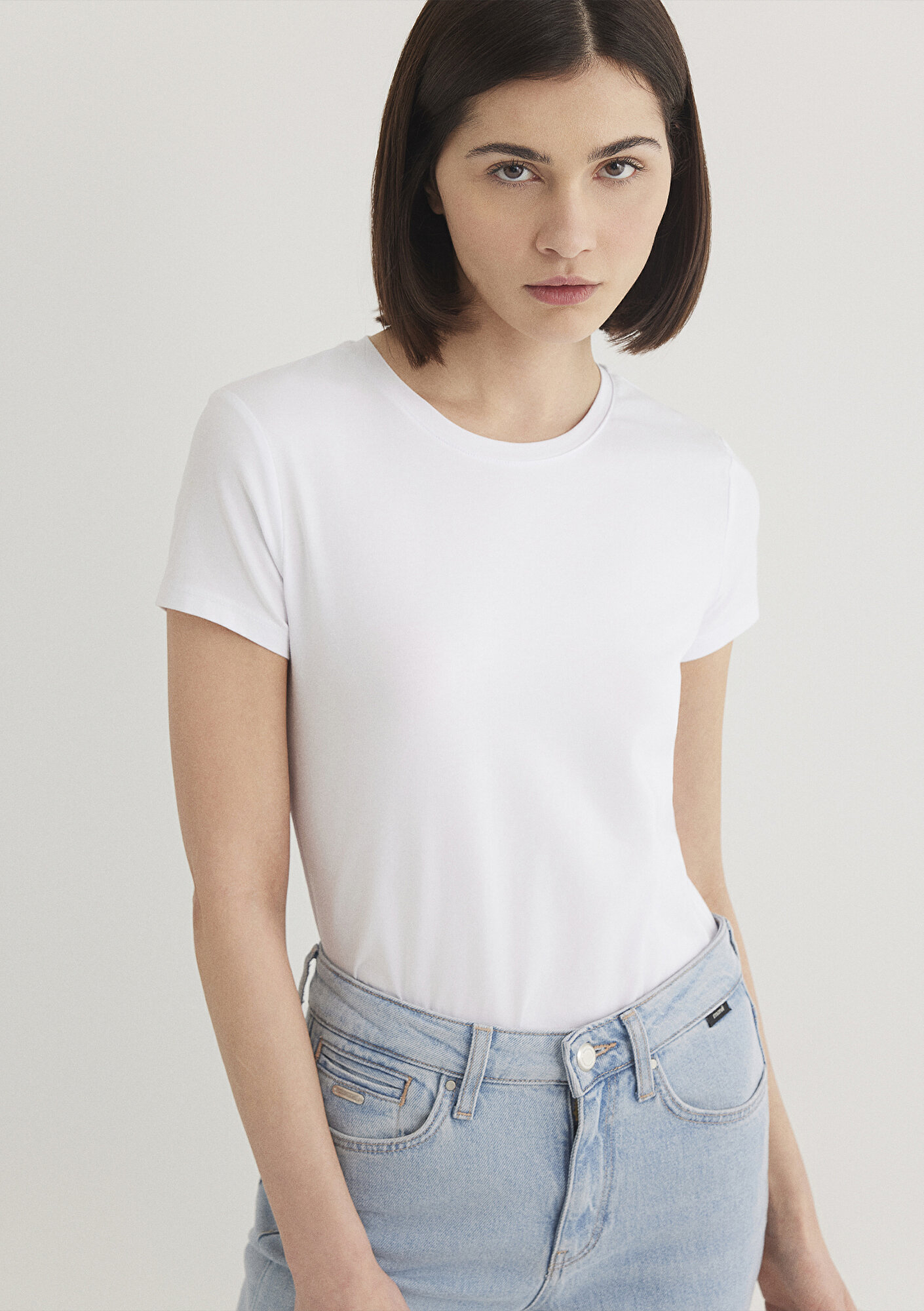  Mavi Stretch Beyaz Basic Tişört Fitted / Vücuda Oturan Kesim 162767-620