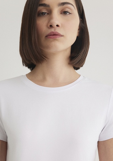  Mavi Stretch Beyaz Basic Tişört Fitted / Vücuda Oturan Kesim 162767-620