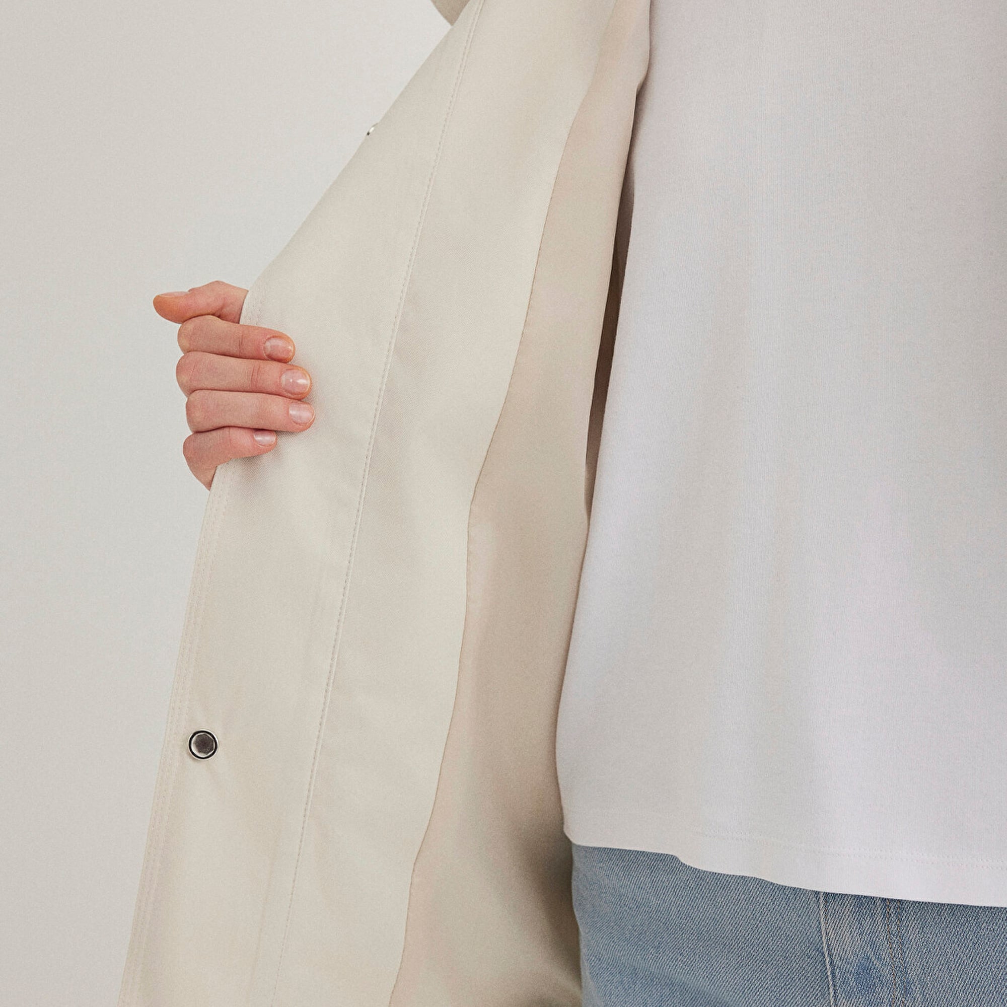 Mavi Kapüşonlu Bej Ceket Loose Fit / Bol Rahat Kesim 1110014-70134