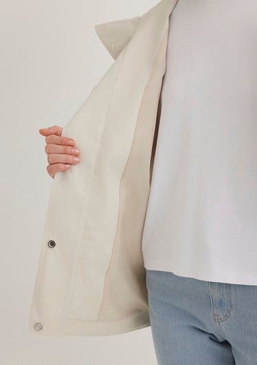  Mavi Kapüşonlu Bej Ceket Loose Fit / Bol Rahat Kesim 1110014-70134