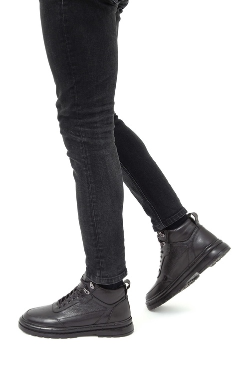  Tamer Tanca Erkek Hakiki Deri Siyah Casual Bot