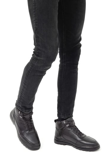  Tamer Tanca Erkek Hakiki Deri Siyah Casual Bot