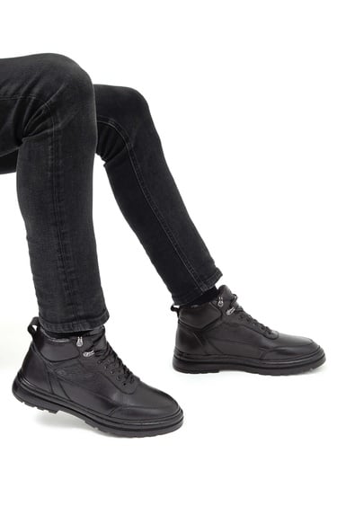  Tamer Tanca Erkek Hakiki Deri Siyah Casual Bot