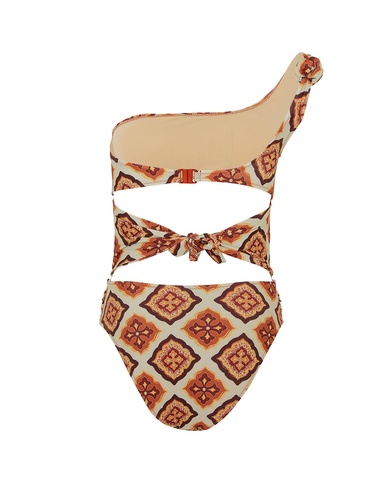  Tek Omuz Detaylı Desenli Mayo