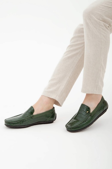  Tamer Tanca Erkek Hakiki Deri Yeşil Driver Ayakkabı