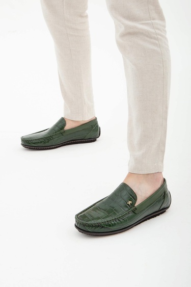  Tamer Tanca Erkek Hakiki Deri Yeşil Driver Ayakkabı