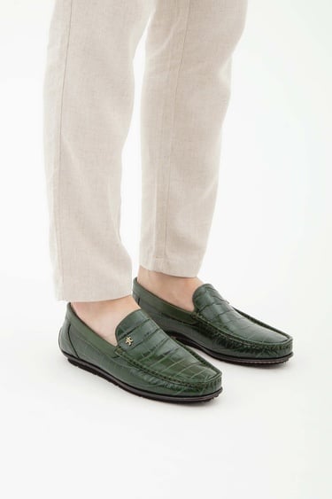  Tamer Tanca Erkek Hakiki Deri Yeşil Driver Ayakkabı