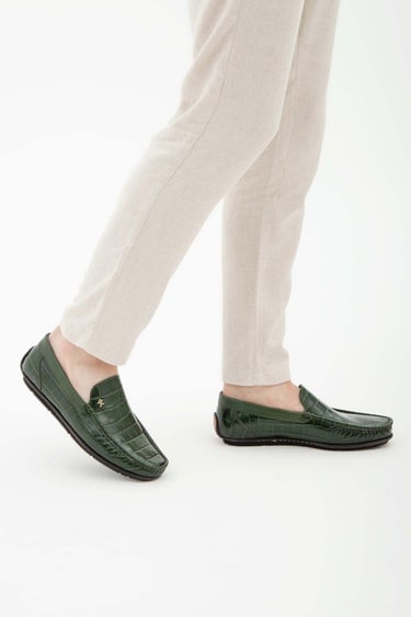  Tamer Tanca Erkek Hakiki Deri Yeşil Driver Ayakkabı