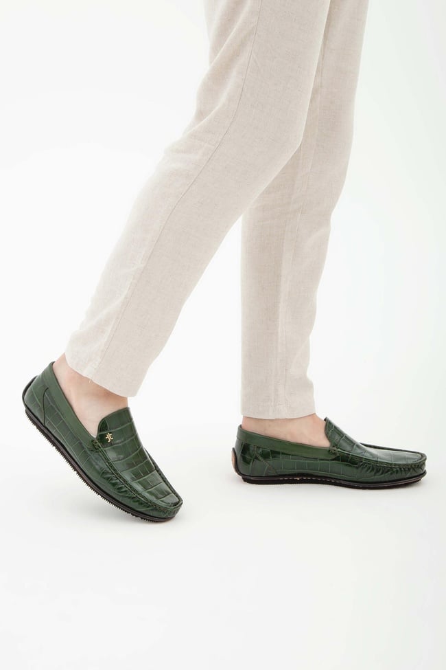  Tamer Tanca Erkek Hakiki Deri Yeşil Driver Ayakkabı