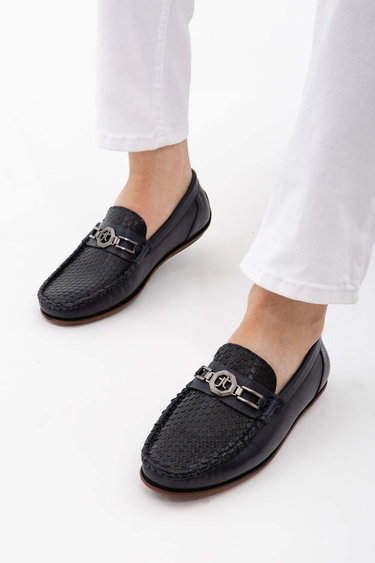  Tamer Tanca Erkek Hakiki Deri Lacivert Driver Ayakkabı