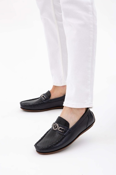  Tamer Tanca Erkek Hakiki Deri Lacivert Driver Ayakkabı