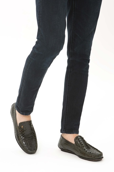  Tamer Tanca Erkek Hakiki Deri Yeşil Yılan Driver Ayakkabı