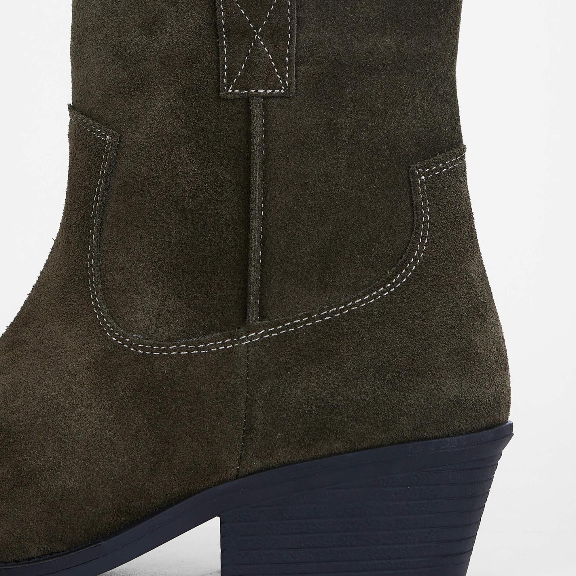 Tamer Tanca Kadın Hakiki Deri Haki Süet Western Bot