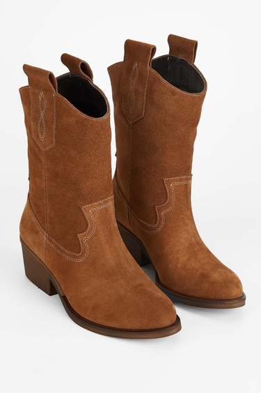  Tamer Tanca Kadın Hakiki Deri Taba Süet Western Bot